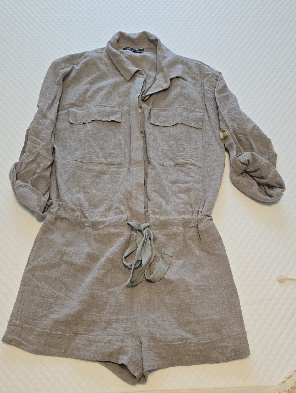 Blue Blush Neutral Taupe Top with Branded Neck Label